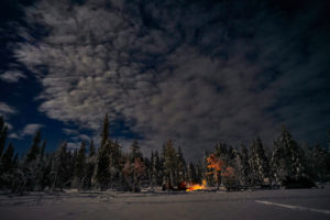Winter landscape campfire